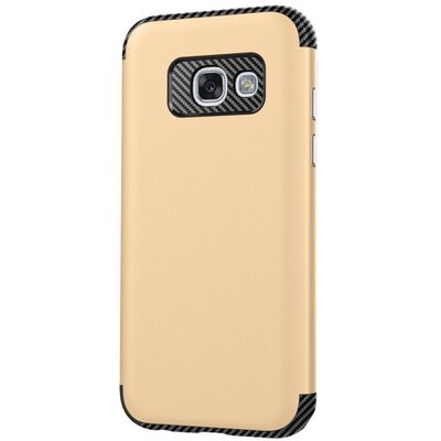 Defender műanyag hátlapvédő telefontok (közepesen ütésálló, gumi / szilikon belső, karbon minta) Arany [Samsung Galaxy A3 (2017) (SM-A320F)]