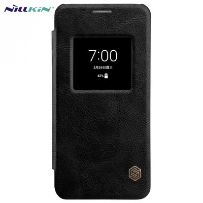 Nillkin Qin Telefontok álló, bőr hatású (aktív flip, oldalra nyíló, Quick Window) fekete [LG G6 (H870)]