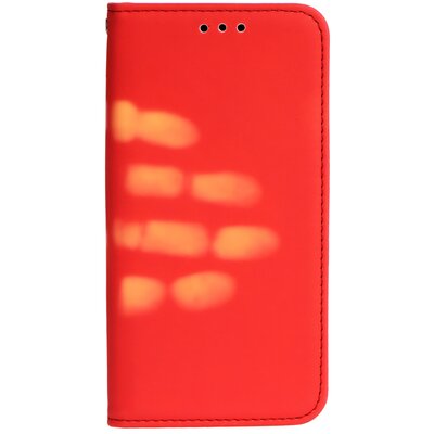 THERMO bőrhatású flipes tok, kézmelegség hatására színt változtató, kitámasztható Samsung Galaxy J5 2017 Piros