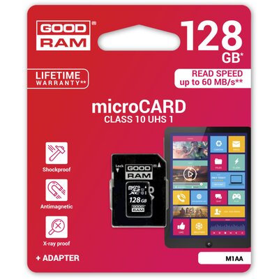Memóriakártya GOODRAM microSD SD 128GB CLASS 10 UHS I adapterrel