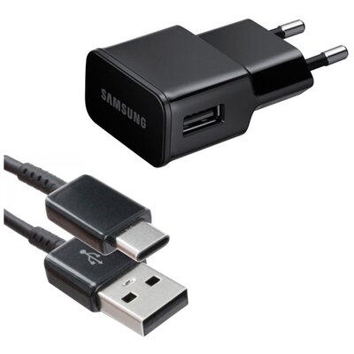 Samsung EP-TA20EBECG Hálózati töltő USB aljzat (5V / 2000 mA, EP-DG950CBE USB Type-C kábel, gyorstöltés támogatás) FEKETE [Samsung Galaxy A3 (2017) (SM-A320F)