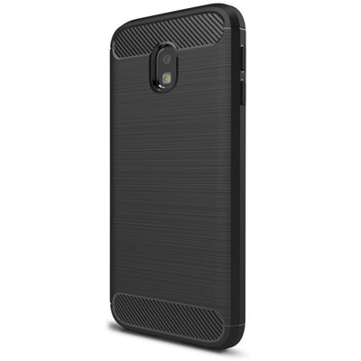 Hátlapvédő telefontok gumi / szilikon (közepesen ütésálló, szálcsiszolt, karbonminta) Fekete [Samsung Galaxy J3 (2017) (SM-J330) EU]