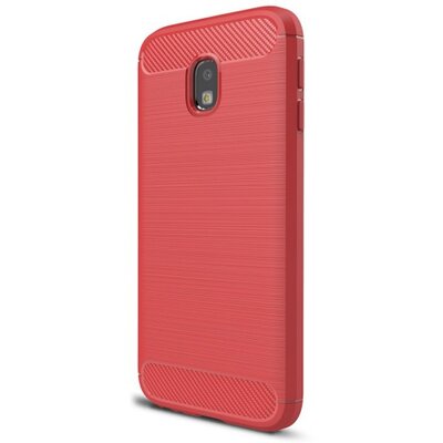 Hátlapvédő telefontok gumi / szilikon (közepesen ütésálló, szálcsiszolt, karbonminta) Piros [Samsung Galaxy J3 (2017) (SM-J330) EU]