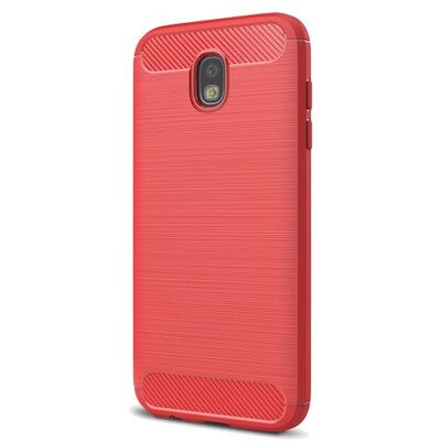 Hátlapvédő telefontok gumi / szilikon (közepesen ütésálló, szálcsiszolt, karbonminta) Piros [Samsung Galaxy J5 (2017) (SM-J530)]