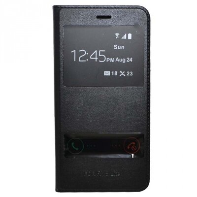 Telefontok álló, bőr hatású (flip, oldalra nyíló, Dual View Window) Fekete [Huawei P9 Lite (2017)]