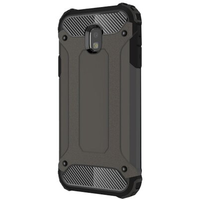Defender műanyag hátlapvédő telefontok (közepesen ütésálló, légpárnás sarok, gumi / szilikon belső, fémhatás) Barna [Samsung Galaxy J3 (2017) SM-J330 EU]