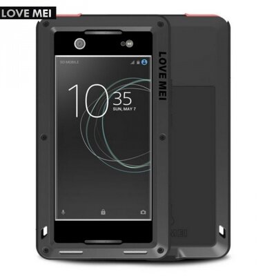 LOVE MEI Defender hátlapvédő telefontok gumi (ütésálló, Gorilla Glass üveg, fém keret) Fekete [Sony Xperia XA1 Ultra (G3212)]