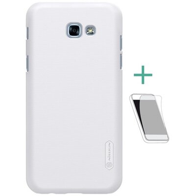 Nillkin Super Frosted műanyag hátlapvédő telefontok (gumírozott, érdes felület, kijelzővédő fóliával) Fehér [Samsung Galaxy A3 (2017) (SM-A320F)]