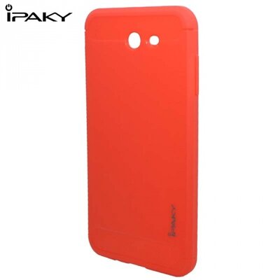 IPAKY hátlapvédő telefontok gumi / szilikon (közepesen ütésálló, szálcsiszolt, karbonminta) Piros [Samsung Galaxy J7 (2017) (SM-J730)]