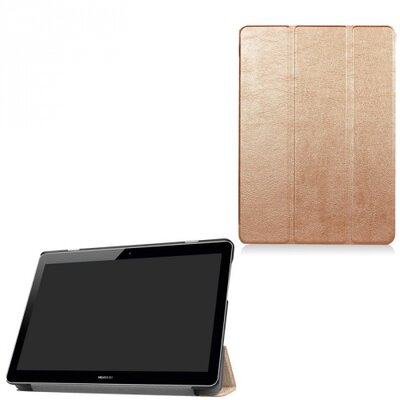 Tablet védőtok álló, bőr (FLIP, oldalra nyíló, TRIFOLD asztali tartó funkció) ARANY [Huawei Mediapad T3 10 LTE, Mediapad T3 10 WIFI]
