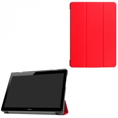 Tablet védőtok álló, bőr (FLIP, oldalra nyíló, TRIFOLD asztali tartó funkció) PIROS [Huawei Mediapad T3 10 LTE, Mediapad T3 10 WIFI]