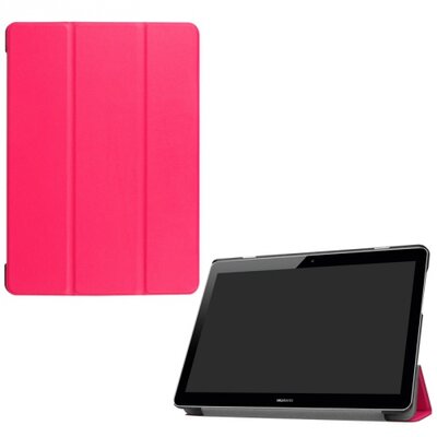 Tablet védőtok álló, bőr (FLIP, oldalra nyíló, TRIFOLD asztali tartó funkció) RÓZSASZÍN [Huawei Mediapad T3 10 LTE, Mediapad T3 10 WIFI]
