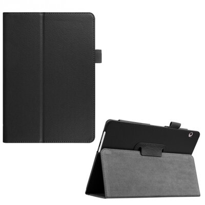 Tablet védőtok álló, bőr (FLIP, oldalra nyíló, asztali tartó funkció) FEKETE [Huawei Mediapad T3 10 LTE, Mediapad T3 10 WIFI]