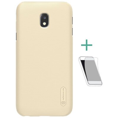Nillkin Super Frosted műanyag hátlapvédő telefontok (gumírozott, érdes felület, kijelzővédő fóliával) Arany [Samsung Galaxy J3 (2017) SM-J330 EU]