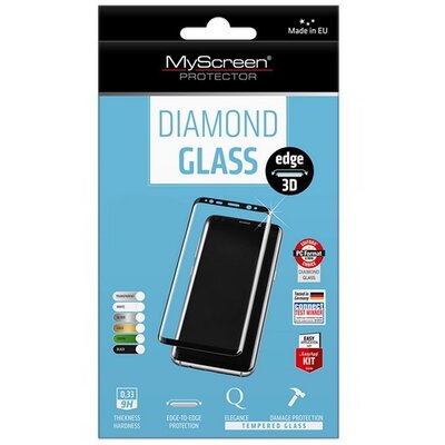 MYSCREEN DIAMOND GLASS EDGE Kijelzővédő üvegfólia (3D full cover, íves, ultravékony előlap, karcálló, 0.33 mm, 9H) FEKETE [Samsung Galaxy S6 EDGE+ (SM-G928)]