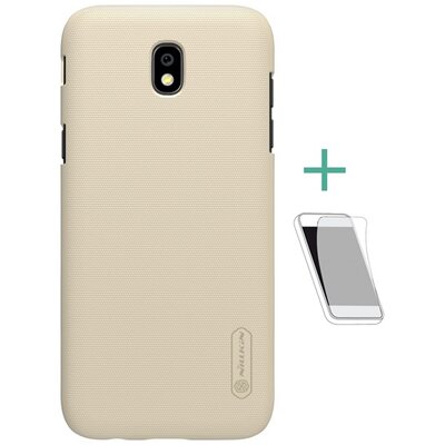 Nillkin Super Frosted műanyag hátlapvédő telefontok (gumírozott, érdes felület, kijelzővédő fóliával) Arany [Samsung Galaxy J7 (2017) (SM-J730)]