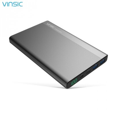 Vinsic VINSIC hordozható vésztöltő, powerbank (belső 20000mAh Li-Ion akku, 3 USB aljzat, LED kijelző, microUSB/USB Type-C kábel) FEKETE