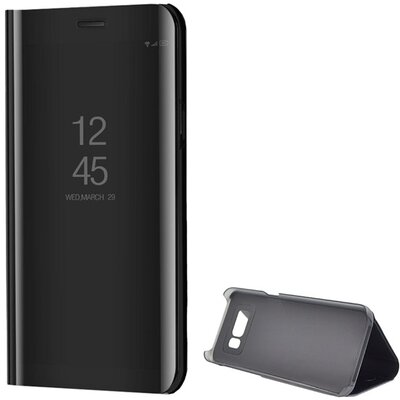 Telefontok álló (aktív flip, oldalra nyíló, asztali tartó funkció, tükrös felület, Mirror View Case) Fekete [Samsung Galaxy S8 (SM-G950)]