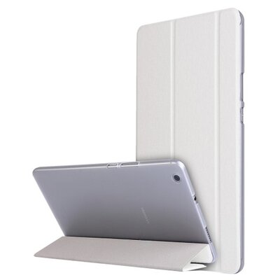 Tablet védőtok álló, bőr (FLIP, oldalra nyíló, TRIFOLD asztali tartó funkció, selyemminta), Fehér [Huawei MediaPad M3 Lite 8" LTE, MediaPad M3 Lite 8" WIFI]