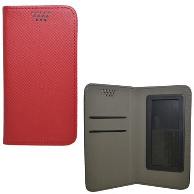 Tablet védőtok álló, bőr (oldalra nyíló, csúsztatható, NANOPAD szerű készülék rögzítés, textil hatás, 4,5-4,7"készülékekhez) PIROS