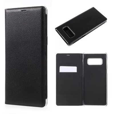 Telefontok álló, bőr hatású (flip, oldalra nyíló) fekete [Samsung Galaxy Note 8 (SM-N950)]