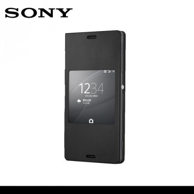 Sony SCR24_B Telefontok álló, bőr hatású (flip, oldalra nyíló, NFC, DK48 töltőadapter, Smart window) fekete [Sony Xperia Z3 (D6653)]