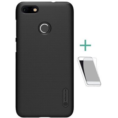 Nillkin Super Frosted műanyag hátlapvédő telefontok (gumírozott, érdes felület, kijelzővédő fóliával) Fekete [Huawei P9 lite mini]