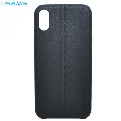 Usams IP8Z01 USAMS JOE műanyag hátlapvédő telefontok (bőrbevonat, varrásminta) Fekete [Apple iPhone X]