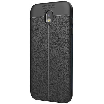 Hátlapvédő telefontok gumi / szilikon (bőrhatás, varrás minta) Fekete [Samsung Galaxy J3 (2017) (SM-J330) EU]