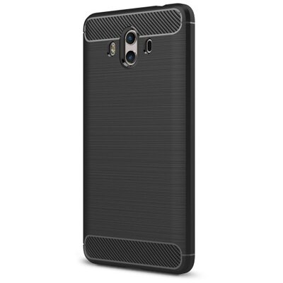 Hátlapvédő telefontok gumi / szilikon (közepesen ütésálló, szálcsiszolt, karbonminta) Fekete [Huawei Mate 10]