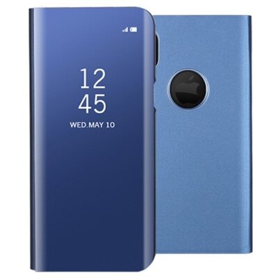 Telefontok álló, bőr hatású (flip, oldalra nyíló, hívókijelzés, logo kivágás, Clear View Window) Kék [Apple iPhone X]