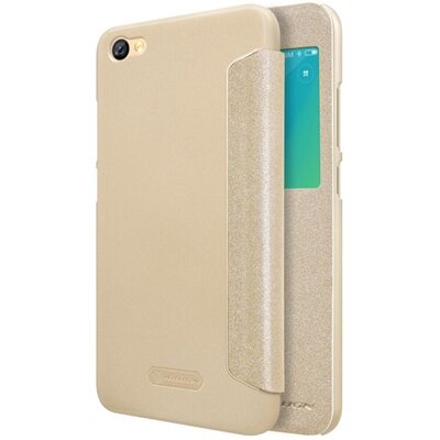 Nillkin Sparkle műanyag telefontok (mikroszálas bőr flip, oldalra nyíló, hívószámkijelzés, View Window) Arany [Xiaomi Redmi Note 5A]