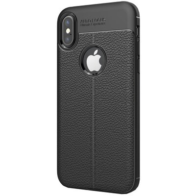 Hátlapvédő telefontok gumi / szilikon (bőrhatás, varrás minta) Fekete [Apple iPhone X]
