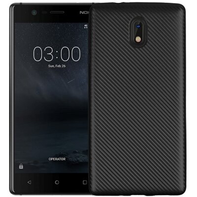 Hátlapvédő telefontok gumi / szilikon (karbon minta) Fekete [Nokia 3]
