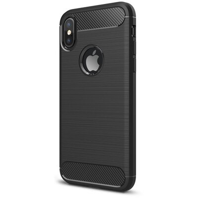 Hátlapvédő telefontok gumi / szilikon (közepesen ütésálló, szálcsiszolt, karbonminta) Fekete [Apple iPhone X]