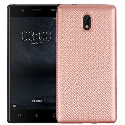 Hátlapvédő telefontok gumi / szilikon (karbon minta) RoseGold [Nokia 3]
