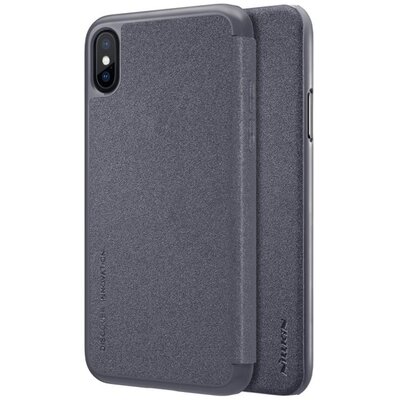 Nillkin Sparkle műanyag telefontok (mikroszálas bőr flip, oldalra nyíló) Fekete [Apple iPhone X 5.8, Apple iPhone XS 5.8]