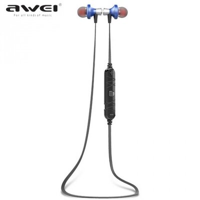 Awei A860BL AWEI BLUETOOTH headset SZTEREO (nyakba akasztható, mágneses, mikrofon, zajszűrő, 3 pár fülgumi, SPORT) KÉK