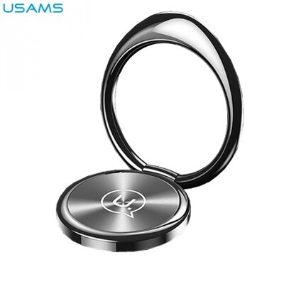 Usams ZJ024 USAMS telefontartó gyűrű (fém, ragasztható, telefon tartó, kitámasztó, mágneses, 360°-ban forgatható) FEKETE