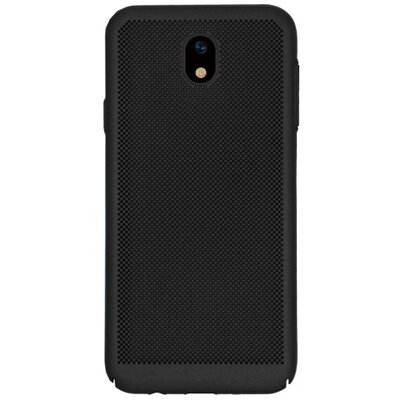 Műanyag hátlapvédő telefontok (gumírozott, lyukacsos minta) Fekete [Samsung Galaxy J5 (2017) SM-J530 EU]