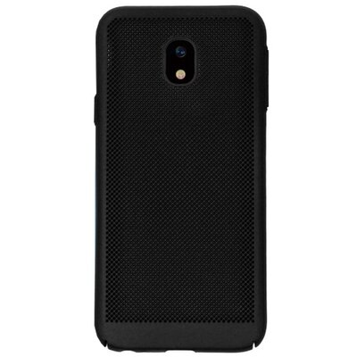 Műanyag hátlapvédő telefontok (gumírozott, lyukacsos minta) Fekete [Samsung Galaxy J3 (2017) SM-J330 EU]