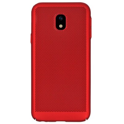 Műanyag hátlapvédő telefontok (gumírozott, lyukacsos minta) Piros [Samsung Galaxy J3 (2017) (SM-J330) EU]
