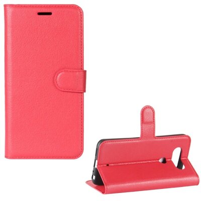 Telefontok álló, bőr hatású (flip, mágneses, oldalra nyíló, asztali tartó funkció) Piros [LG Q8]