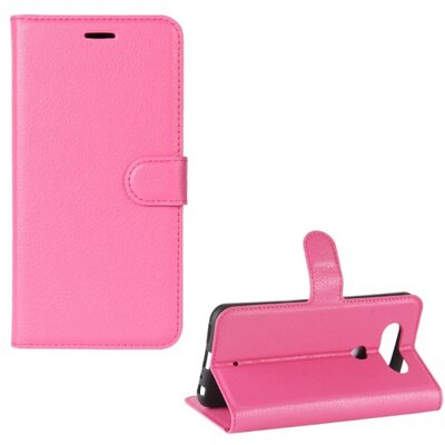 Telefontok álló, bőr hatású (flip, mágneses, oldalra nyíló, asztali tartó funkció) Rózsaszín [LG Q8]