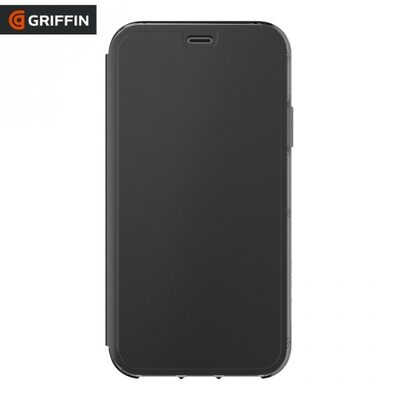 Griffin technology TA43989 Műanyag telefontok SURVIVOR WALLET (bőr hatású flip, 1.2 méterig ütésálló, oldalra nyíló, bankkártya tartó) Fekete [Apple iPhone X]