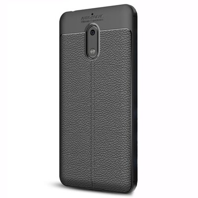 Hátlapvédő telefontok gumi / szilikon (bőr hátlap, varrás minta) Fekete [Nokia 6]
