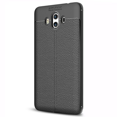 Hátlapvédő telefontok gumi / szilikon (bőr hátlap, varrás minta) Fekete [Huawei Mate 10]
