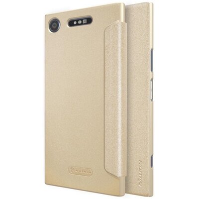 Nillkin Sparkle műanyag telefontok (bőr flip, oldalra nyíló) Arany [Sony Xperia XZ1]