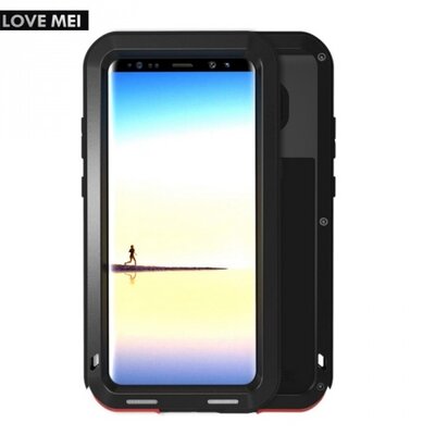 Love mei LOVE MEI Powerful defender elő- és hátlapvédő telefontok, gumi (ütésálló, fém keret) Fekete [Samsung Galaxy Note 8 (SM-N950F)]
