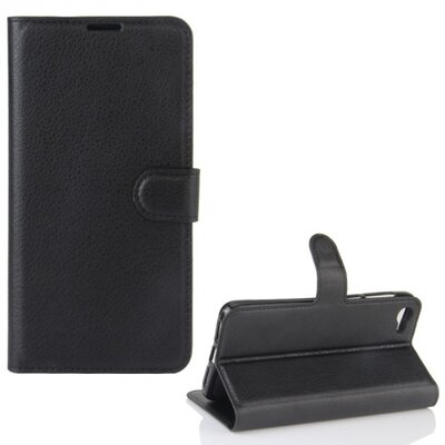 Telefontok álló, bőr hatású (flip, oldalra nyíló, asztali tartó funkció) Fekete [Alcatel A5 LED (OT-5085D)]